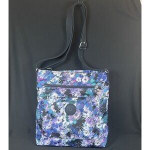 Kipling Women's Blue Purple Floral Crossbody Shoulder Bag Purse Lightweight